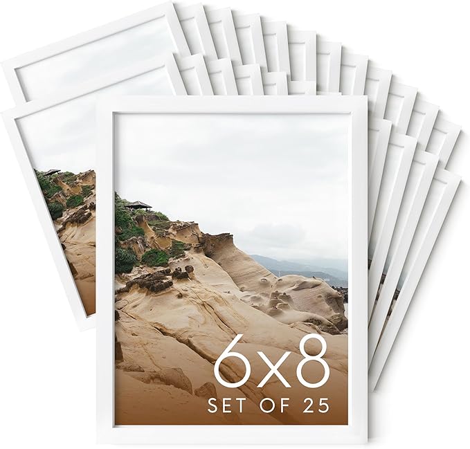 HAUS AND HUES 6x8 White Metal Picture Frames - Bulk Frames 6x8 - Features Premium Aluminum, Vertical Hanging, Easel Back for Tabletop, Home, Office (6x8 in, White, Set of 25)-Ruum Studio Home