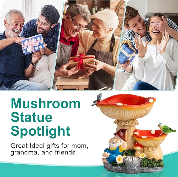 Solar Gnome Statues Figurine Lights - Garden Lighting Outdoor Decorations, Gnome Sleeping Under Mushroom, Yard Art Lawn Ornaments for Porch Patio Balcony - Gnome Gifts for Women Mom-Ruum Studio Home