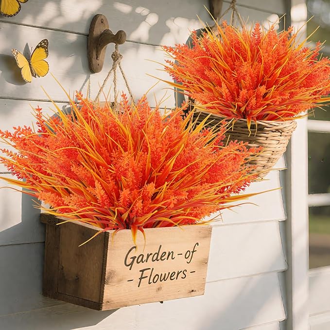 Geegoods 24 Bundles Artificial Fall Flowers Outdoor – Faux Lavender Flowers with Monkey Grass UV Resistant Plastic Faux Plants for Garden Porch Patio Home Decor, Autumn Color-Ruum Studio Home