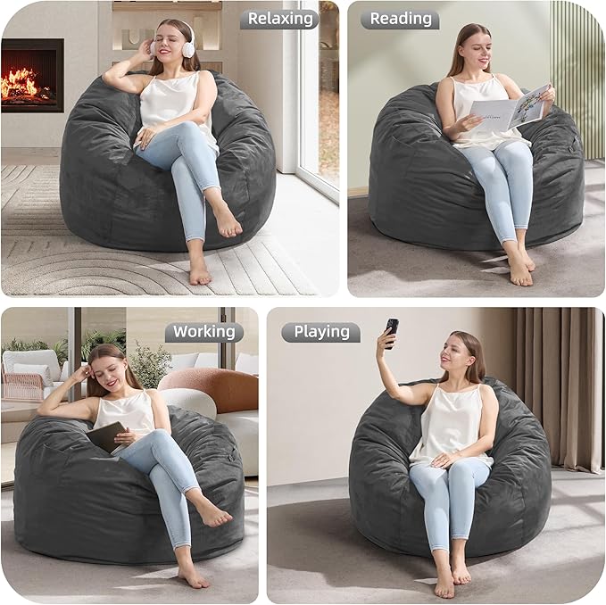 Hobestluk 3FT Bean Bag Chair Giant Bean Bag Chairs for Adults Large Bean Chairs with Removable Cover, Beanbag Chair with Filler, Adult Bean Bag Chairs for Living Room, Bedroom-Ruum Studio Home