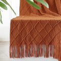 inhand Knitted Throw Blankets for Couch and Bed, Soft Cozy Knit Blanket with Tassel, Orange Rust Lightweight Decorative Blankets and Throws, Farmhouse Warm Woven Blanket for Men and Women, 60"x80"-Ruum Studio Home