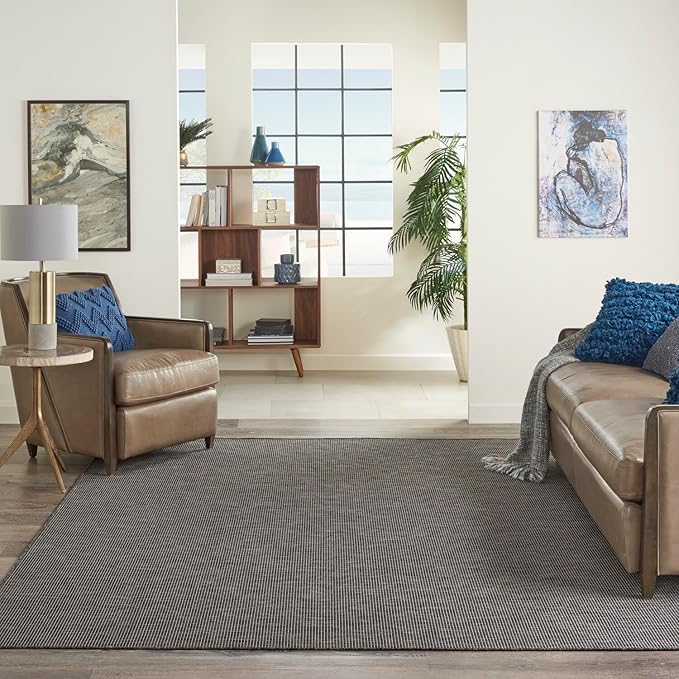 Nourison Positano Indoor-Outdoor Charcoal 7' x 10' Area Rug, Easy Cleaning, Non Shedding, Bed Room, Living Room, Dining Room, Backyard, Deck, Patio (7x10)-Ruum Studio Home