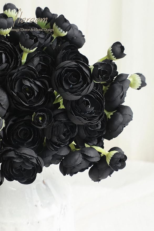 Floroom Ranunculus Artificial Flowers 18 Pcs Black Faux Silk Mini Ranunculus Bulk Fake Wedding Filler Flowers for DIY Bouquets, Centerpieces, Bridal Shower Decorations & Arrangements-Ruum Studio Home