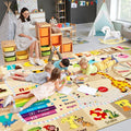 7x10 Playroom Rugs for Kids Washable, Educational and Fun Playmat with ABC Alphabet Animals Shapes Colors, Non-Slip Play Mat Learning Rug for Baby Toddler Children Game Activity，Beige, Pink-Ruum Studio Home