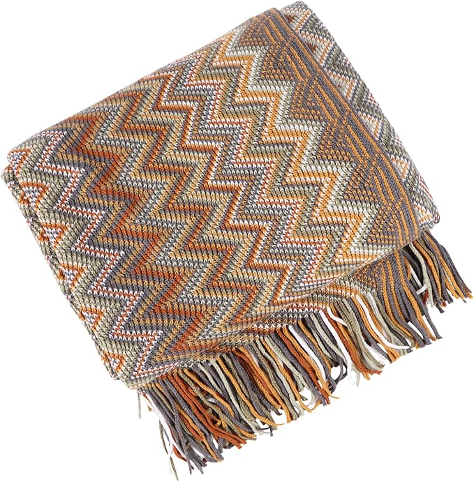 Boho Throw Blanket - Bohemian Fringe Tassels， for Bed Couch Soft ChairBlanket Double Sided (50"x70") (Khaki)-Ruum Studio Home