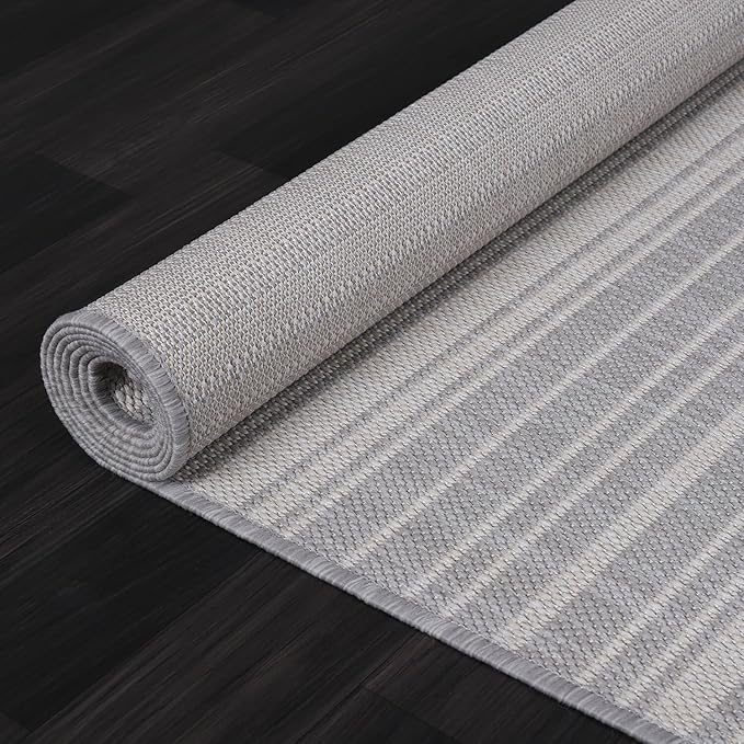 Stripe Outdoor Rug 9x12 Washable Outside Carpet for Indoor Patio Porch Waterproof Easy Cleaning Non Shedding Area Rugs Gray 9 x 12-Ruum Studio Home