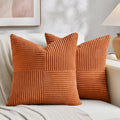 Fancy Homi 2 Packs Orange Fall Decorative Throw Pillow Covers 16x16 Inch for Living Room Couch Bed Sofa, Farmhouse Boho Home Decor, Soft Corss Patchwork Corduroy Textured Square Cushion Case 40x40 cm-Ruum Studio Home