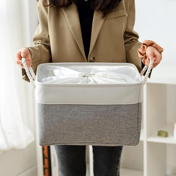 TheWarmHome Storage Baskets for Organizing, X Large - 3 Pack 17.7L×13.8W×9.8H in Foldable Storage Bins for Shelves, Fabric Storage Box for Closet Nursery Toy Gift (White & Grey)-Ruum Studio Home