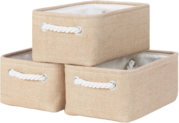 Bidtakay Small Storage Baskets for Shelves 3 Pack Fabric Storage Bins for Organizing Linen Collapsible Organizer for Closet-Flaxen-Ruum Studio Home