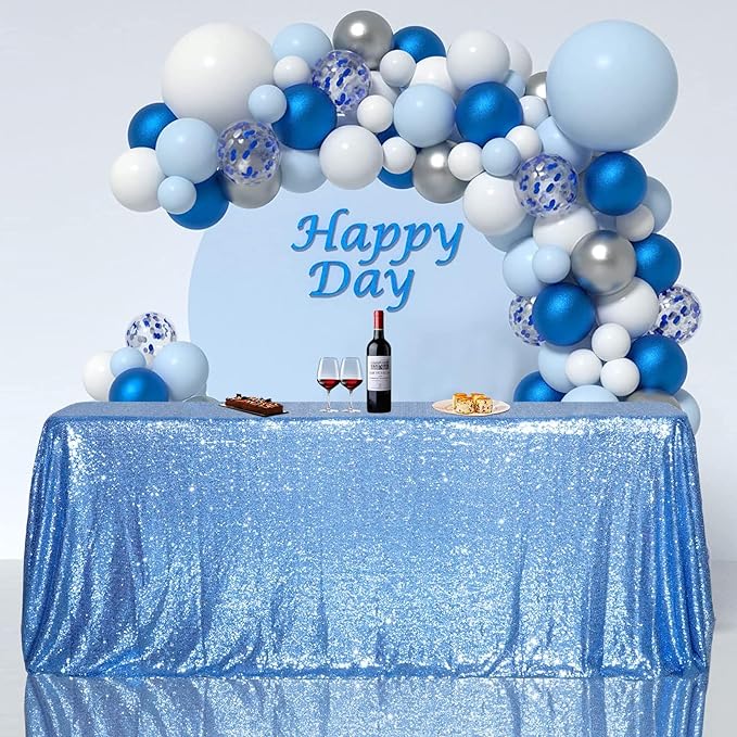 SquarePie Sequin Tablecloth 90 x 132 Inch Baby Blue Sparkly Table Linen for Wedding Party-Ruum Studio Home