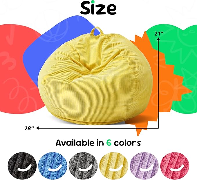Hobestluk 2.5FT Bean Bag Chair Beanbags Small Bean Bag Chair with Filler Included Teardrop Bean Bag with Removable Cover for Bedroom Living Room (Small, Yellow)-Ruum Studio Home