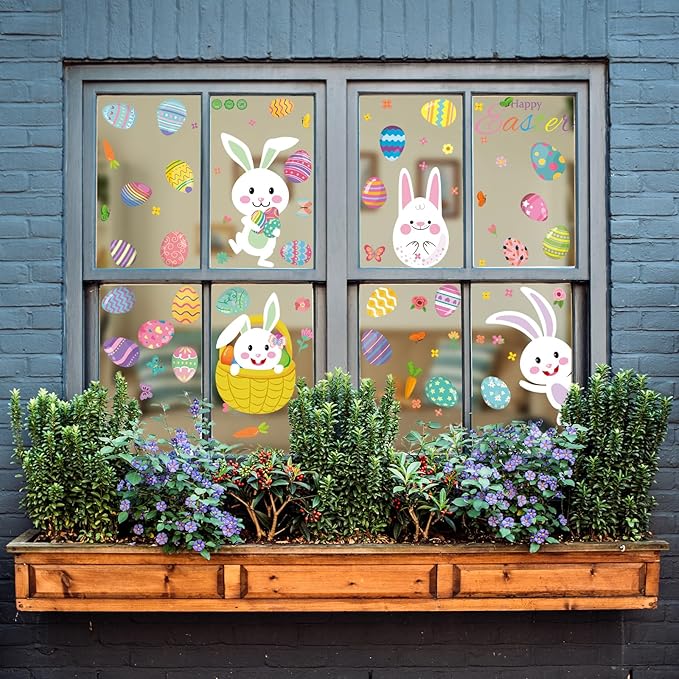 DC-BEAUTIFUL 184 PCS Easter Window Clings, 9 Sheets Double Sided Bunny Egg Easter Decoration Window Stickers, Reusable Static Holiday Window Decals for Home Office School Shop Spring Party Decors-Ruum Studio Home