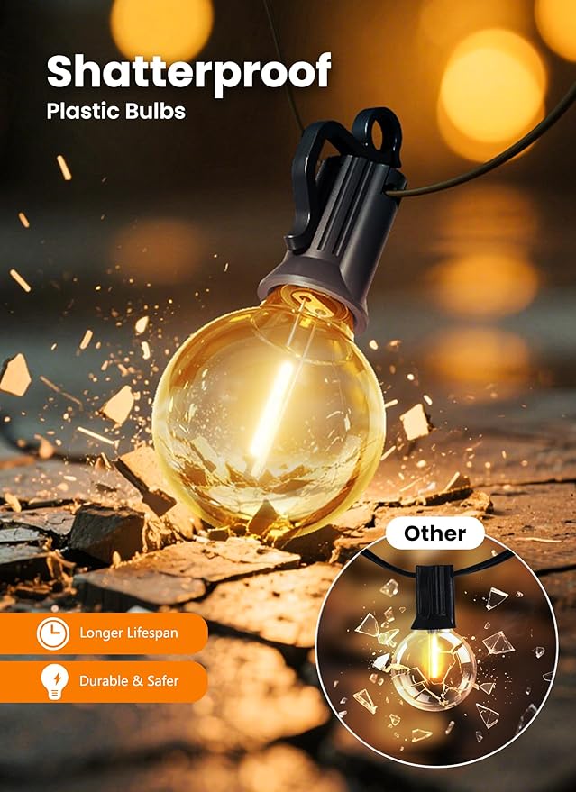 Outdoor-String-Lights-Paio-Lights, 100FT (50FT*2) 50+2 Shatterproof Bulbs Outdoor Patio Lights, IP65 Waterproof Connectable Hanging Outside Light for Backyard, Porch, Deck, Balcony, 2200K-Ruum Studio Home