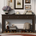 Farmhouse Modern Console Table 55.4-Inch Entryway Sofa Table with Drawers & Storage Shelf for Living Room Hallway Entrance, Dark Coffee-Ruum Studio Home
