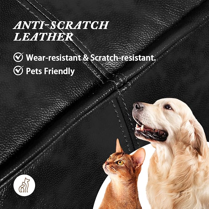 Leather Ottoman,Handmade Stuffed Square Ottoman,Genuine Leather Pouf, Foot Rest Pouf,Comfortable Soft Seating for Living Room & Bedroom (Black, Square)-Ruum Studio Home