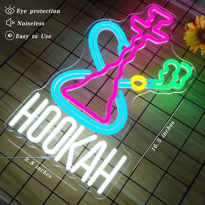 Hookah Neon Sign Nargile Lounge Sign Colorful LED Light for Shisha Bars and Lounges Decor Dimable USB Neon Signs for Man Cave,Hookah Shops,Vape Bars and Vapor Lounges(16.5 * 9.8inch)-Ruum Studio Home