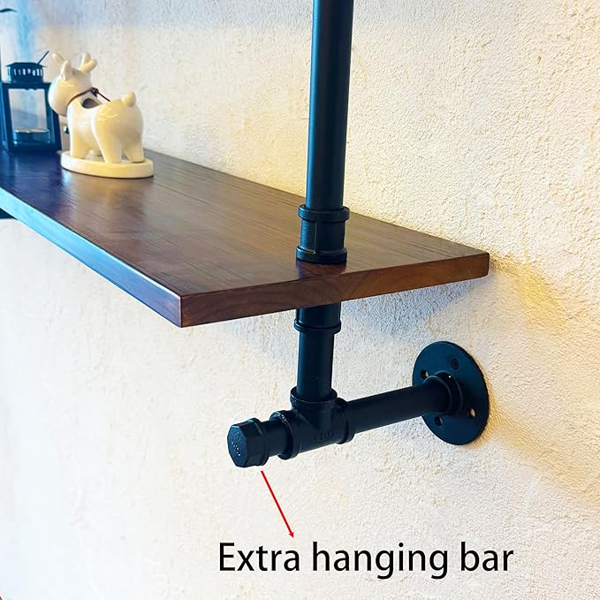 ROGMARS Industrial Pipe Wall Shelves Pipe Shelving with Real Wood Plank,70 Inches Floating Shelves for Wall Farmhouse Pipe Book Shelves Dark Brown 3Tier for Kitchen,Living Room Decor and Bar Shelving-Ruum Studio Home