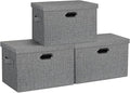 Large 17" 36 Quart Collapsible Stackable Storage Bins with Lids, 3 Packs Black and White Mix Linen Fabric Closet Boxes with Lids, Storage Cube Baskets Container Organizers (17x12x11)-Ruum Studio Home