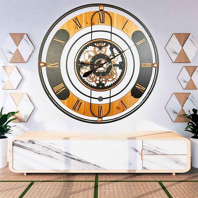 The Gears Clock 36'' Inch Real Moving Gear Wall Clock Switzerland Line (Black, 36 inches (90 cm))-Ruum Studio Home