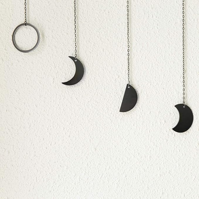 Mkono Moon Phase Wall Hanging Boho Aesthetic Room Decor Metal Moons Garland Hanging Art Bohemian Home Decoration for Girls Room Nursery Bedroom Livingroom Dorm, Ideal, Black, 50"-Ruum Studio Home