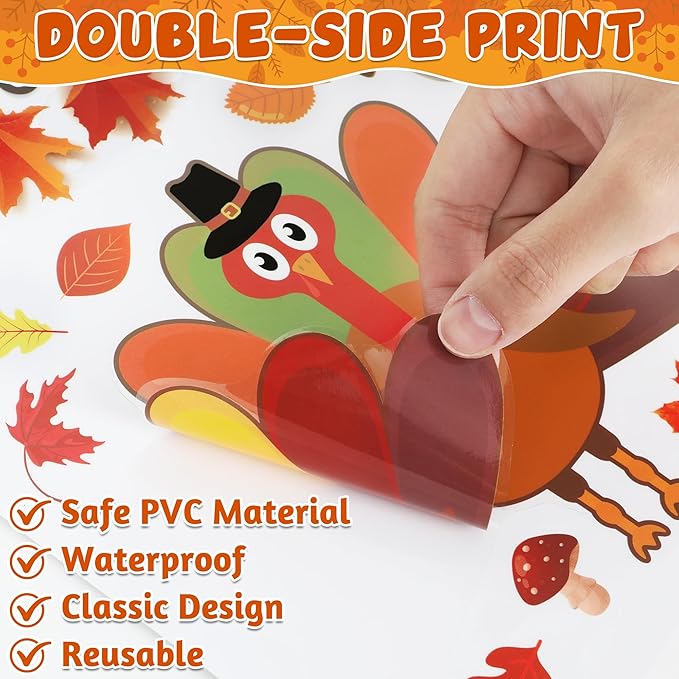 9 Sheets Thanksgiving Window Clings, 115PCS Thanksgiving Decorations Window Stickers, Turkey Decal Stickers with Cute Cones Nuts Maple Leaves Patterns for Fall Harvest Decorations Decor Accessories-Ruum Studio Home