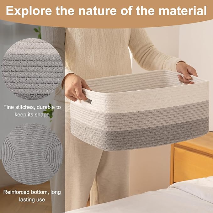 Large Storage Basket for Organizing, Woven Rope Basket for Shelves, Closet Organizer Bins for Clothes, Blanket, Toys, Baby Nursery Storage, 17.7" x 13" x 7.87", 3 Packs Gradient Grey-Ruum Studio Home