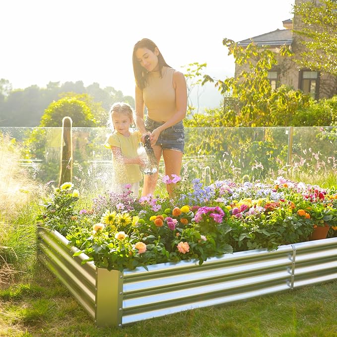 Land Guard 2 Pack 8×4×1ft Galvanized Metal Raised Garden Bed, Metal Planter Kit Box Outdoor for Deep-Rooted Vegetables, Flowers, Green and Herbs…-Ruum Studio Home