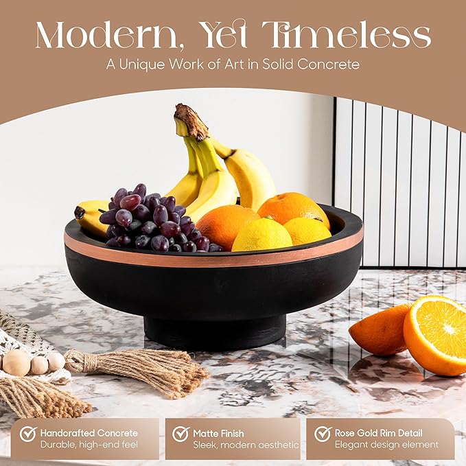 Concrete Fruit Bowl for Kitchen Counter - Large Decorative Bowls for Home Decor - Modern Key Bowl for Entryway Table - Hand-Poured Pedestal Bowl for Keys-Ruum Studio Home