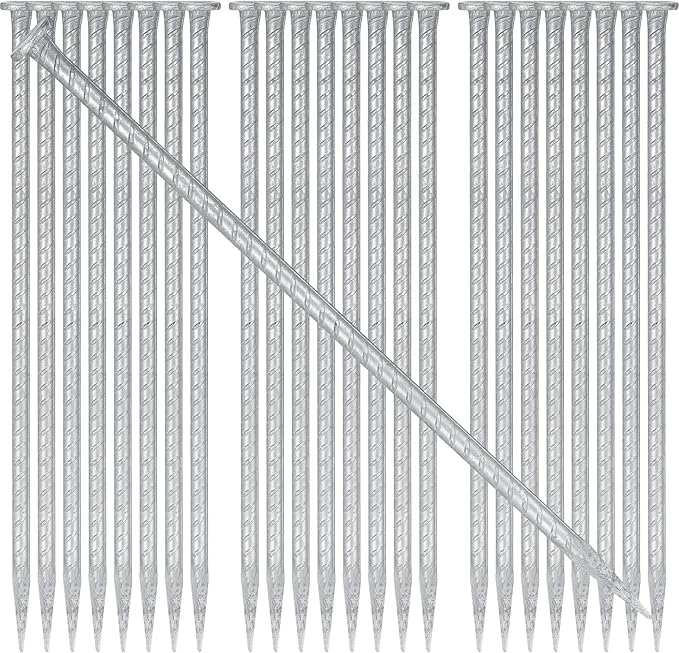 Tandefio 24 Pcs 14 inch Rebar Stakes, 1/2 Inch Diameter Threaded Galvanized Steel Ground Anchors Plant Support Garden Stakes, Heavy Duty Metal Landscape Spikes for Speed Bump Tent-Ruum Studio Home