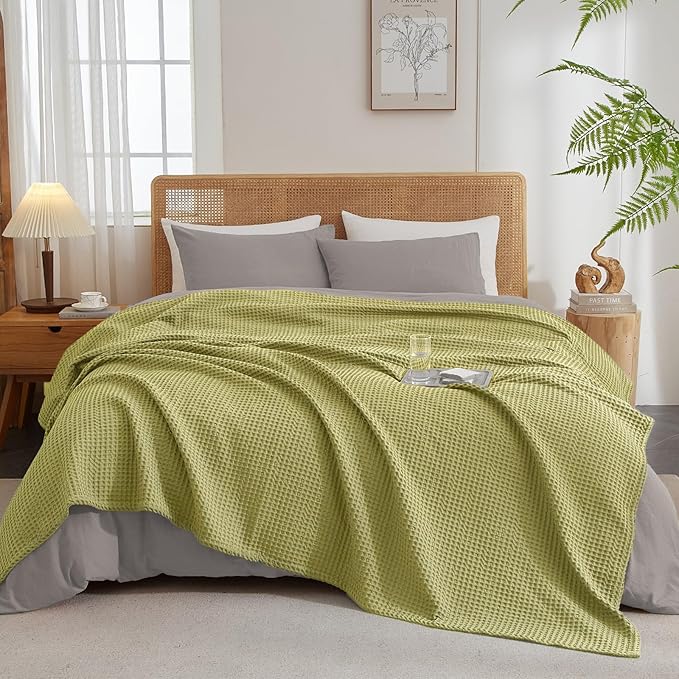 PHF Ultra Soft Waffle Weave Blanket King Size 104"x 90"- Washed Lightweight Breathable Cozy Woven Blanket for Bed - Aesthetic Decor for Couch Bedding Sofa Home Car - Olive Green-Ruum Studio Home