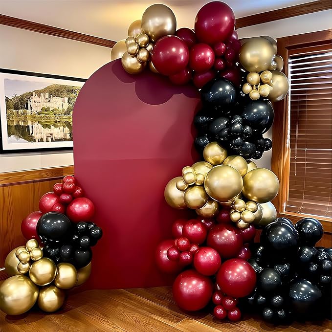 Black Burgundy Gold Balloons 12 Inch Burgundy Maroon Red Black Metallic Gold Latex Confetti Balloon for Kids Graduation Birthday Baby Shower Party Decoration-Ruum Studio Home