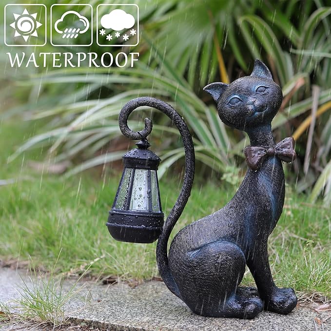Whimsical Outdoor Cat Statues with Solar Garden Lantern:Cat Garden Statues for Outside Fall Decor Clearance,Outdoor Figurine for Yard Art Lawn Ornaments Patio Balcony Home House - Birthday Gifts-Ruum Studio Home