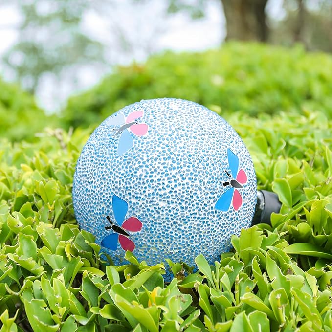 VCUTEKA Gazing Ball, 8" Glass Gazing Balls Sphere for Garden Lawn Outdoor Ornament Yard Decorative, Butterfly-Ruum Studio Home