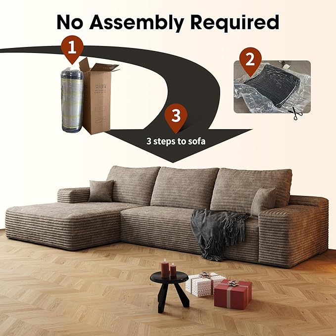 108" Sectional Couches for Living Room Modern Modular Sofa with L-Shape Couchs Upholstered Boneless Couch Deep Seat Sectional Couch with Chaise (Camel, Left Facing Chaise+2Seaters)-Ruum Studio Home