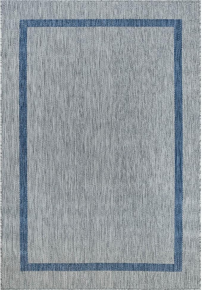 Bordered Outdoor Rug 6x9 Washable Outside Carpet for Indoor Patio Porch Waterproof Easy Cleaning Non Shedding Area Rugs Silver Gray - Blue 6 x 9-Ruum Studio Home