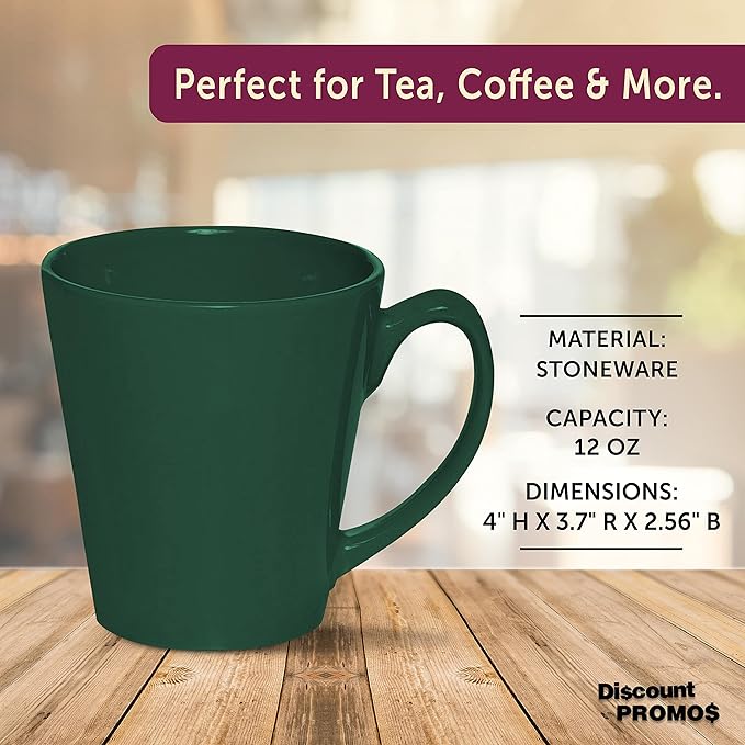 DISCOUNT PROMOS Glossy Ceramic Latte Coffee Mug 12 oz. Set of 10, Bulk Pack - Perfect for Tea, Espresso, Cappuccino, Hot Cocoa - Green-Ruum Studio Home