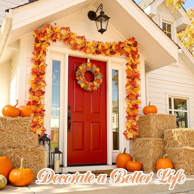 Joyhalo 2 Pack Fall Leaves Garland Indoor Outdoor Fall Decor,Hanging Maple Leaves Garland for Mantle, Door Frame,Fireplace and Thanksgiving Decor-Ruum Studio Home