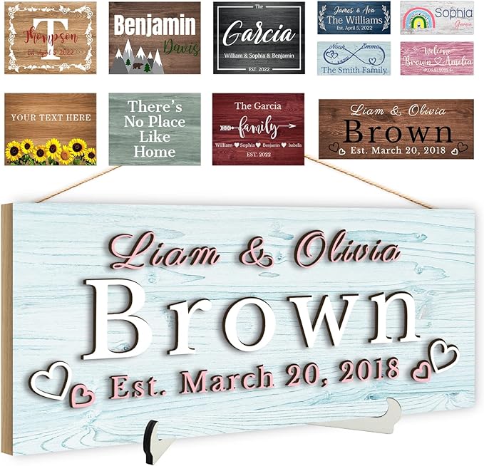 Custom Wood Sign Prsonalized Text Business 3D Home Decor, Personalized Rustic Plaque Board Hanging Wooden Name Sign for Wall Art, Customized Signs Plank Decoration Gifts for Wedding Family Farmhouse Kitchen, Rectangle-Ruum Studio Home