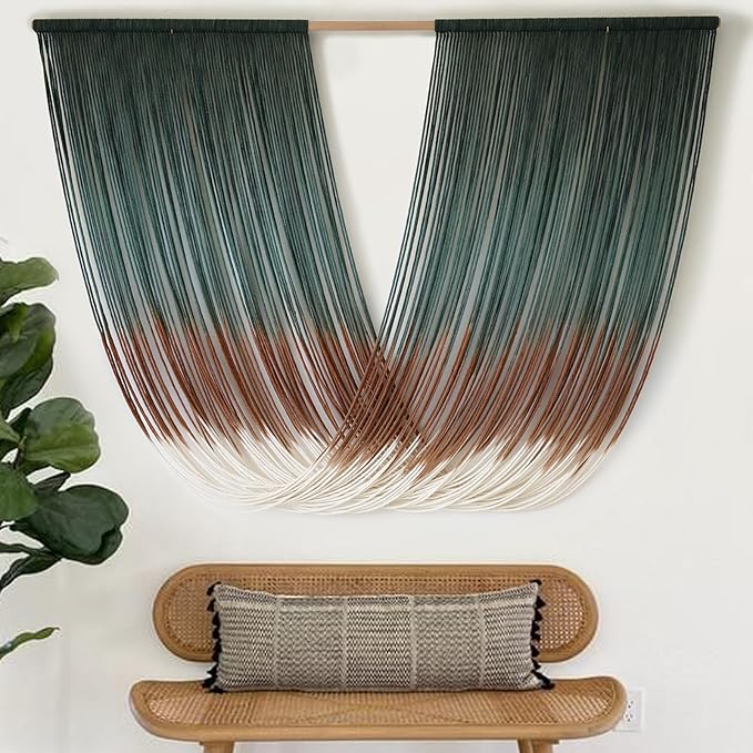 Macrame Wall Hanging Dip-Dye Green Boho Wall Decor Chic Fiber Yarn Wall Art Craftsmanship Bedroom Livingroom Nursery Apartment Home Decor 57" W x 35" L-Ruum Studio Home