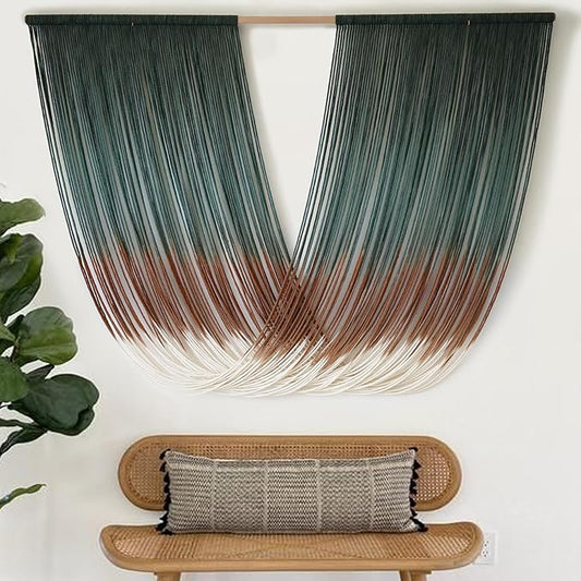 Macrame Wall Hanging Dip-Dye Green Boho Wall Decor Chic Fiber Yarn Wall Art Craftsmanship Bedroom Livingroom Nursery Apartment Home Decor 57" W x 35" L-Ruum Studio Home