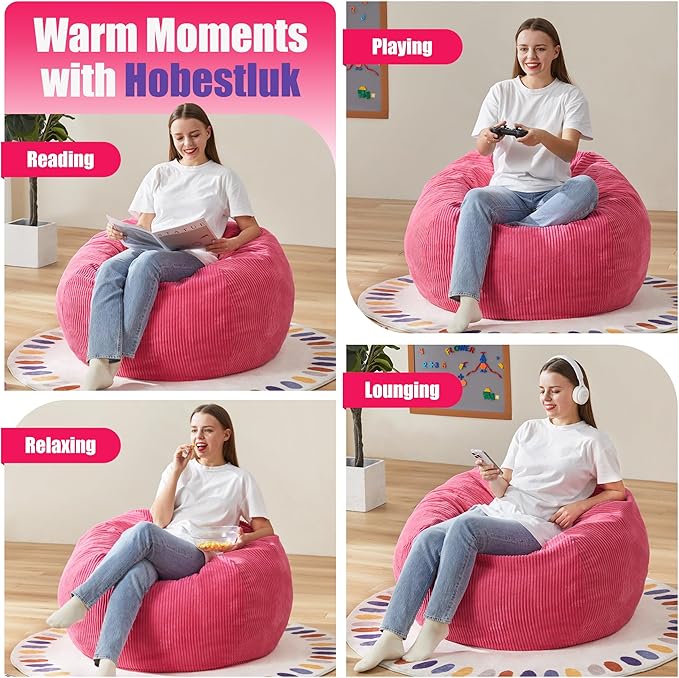 Hobestluk 3.5FT Bean Bag Chair Adult Bean Bag Chair Large Bean Bag Chair with Filler Included Teardrop Bean Bag with Removable Cover for Bedroom Living Room - (Large, Pink)-Ruum Studio Home
