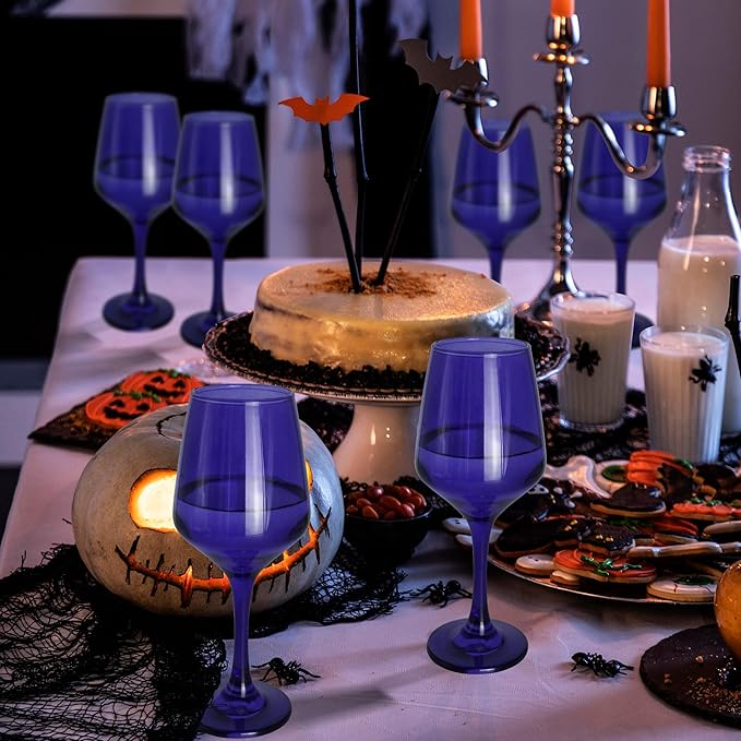 Purple Wine Glasses Set of 6-14oz Long Stem Wine Glass, Pretty Crystal Glassware, Hand Blown Goblets Drinkware, Unique Stemware Wine Glass Holiday Gift Set-Ruum Studio Home