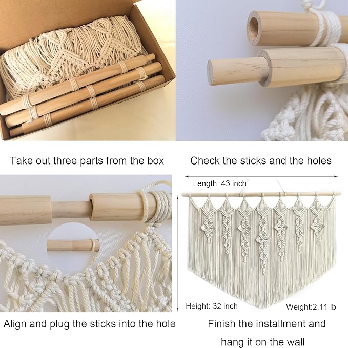 Achart Macrame Wall Hanging Large- Boho Wall Decor- large wall art- Wall Decor Living Room- Macrame Tapestry Boho Decor for Bedroom (Beige-Flower)-Ruum Studio Home