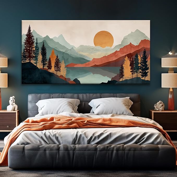 Tsomzxng Large Abstract Boho Wall Art For Living Room Canvas Art Wall Decor Artwork Mountain Forest Landscapes Abstract Art Colorful Wall Art Painting Prints Home Wall Decor 29"×58"-Ruum Studio Home