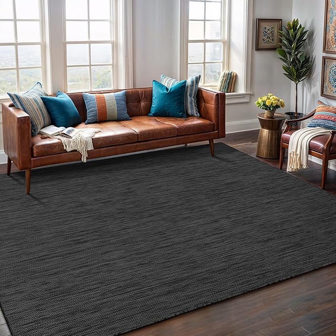 Washable Indoor Outdoor Rug 9x12 Weather Resistant Area Rugs Modern Solid for Porch Deck Balcony Backyard Patio Outside Carpet (9 X 12 Dark Grey)-Ruum Studio Home