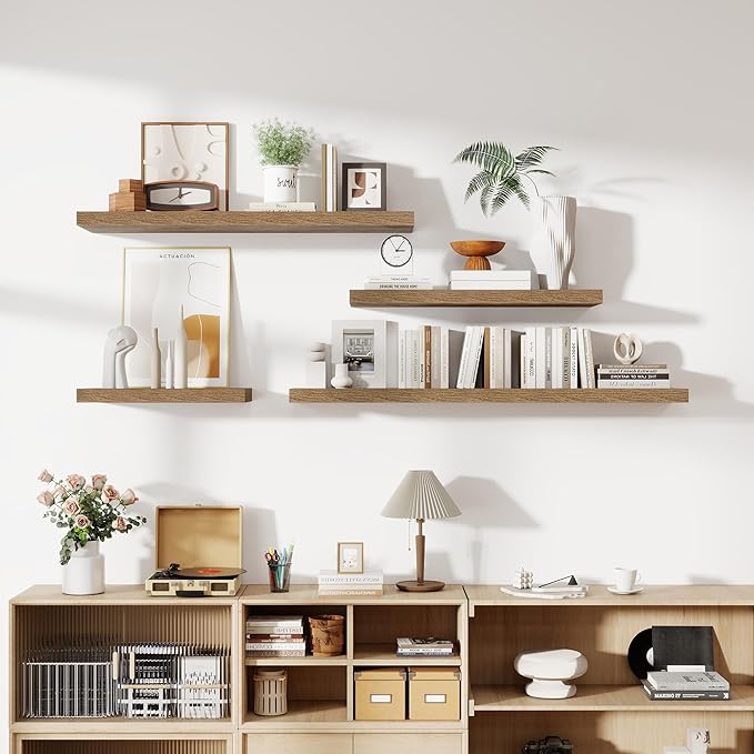48 Inch Floating Shelves, 12 Inch Deep Floating Shelves for Wall, Floating Shelf with Invisible Brackets, Deep Wall Shelves for Bathroom, Bedroom, Living Room, 1 Pack, Brown-Ruum Studio Home