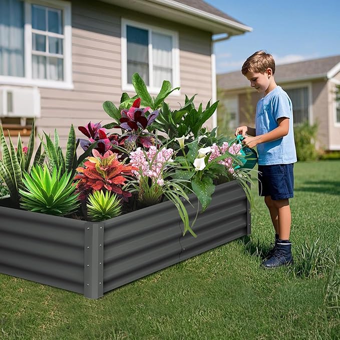 Large Outdoor Planter Boxes Kit Set of 2,6x3x1ft Galvanized Raised Bed Planter with Open-Ended Base Design, Elevated for Outdoor Plants, Durable Raised Bed for Gardening,Green-Ruum Studio Home