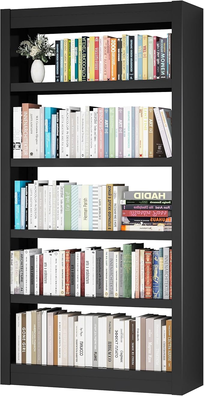 Metal Bookshelf Adjustable - 61" Tall Black Bookcase, 5 Tier Book Shelf, Tooless Assembly Book Case, Modern Bookshelves and Bookcases for Home Office, Living Room, Bedroom, Library-Ruum Studio Home
