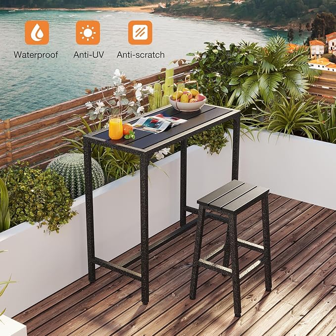 ODK 39 Inch Outdoor Bar Table, Patio Counter Bar Height Table with Weather Resistant Waterproof Top for Hot Tub Garden, Yard, Balcony, Poolside, Indoor (Black)-Ruum Studio Home