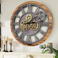 The Gears Clock The Original Real Moving Gear Wall Clock Vintage Industrial Oversized Rustic Farmhouse (24 inch (60cm),Wood&Stone)-Ruum Studio Home